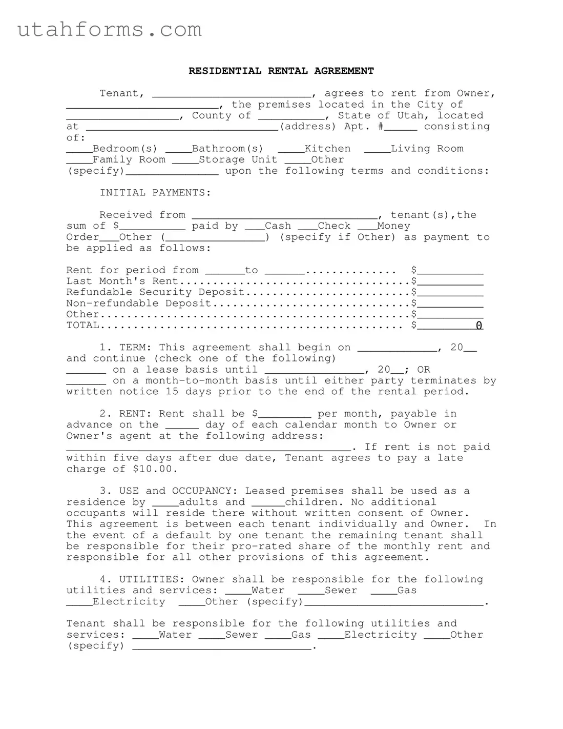 Fill Out Your Agreement Utah Form