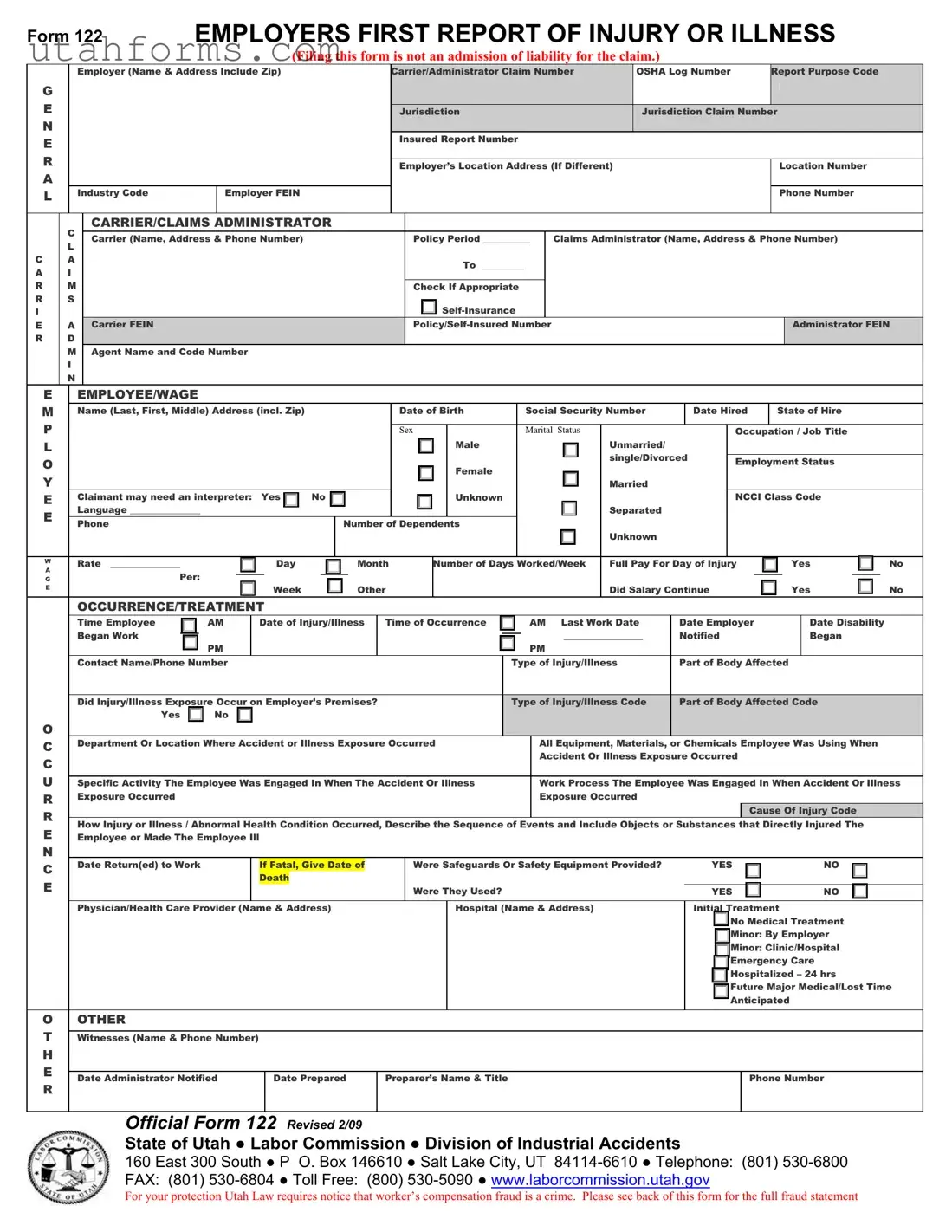 Fill Out Your Official 122 Utah Form