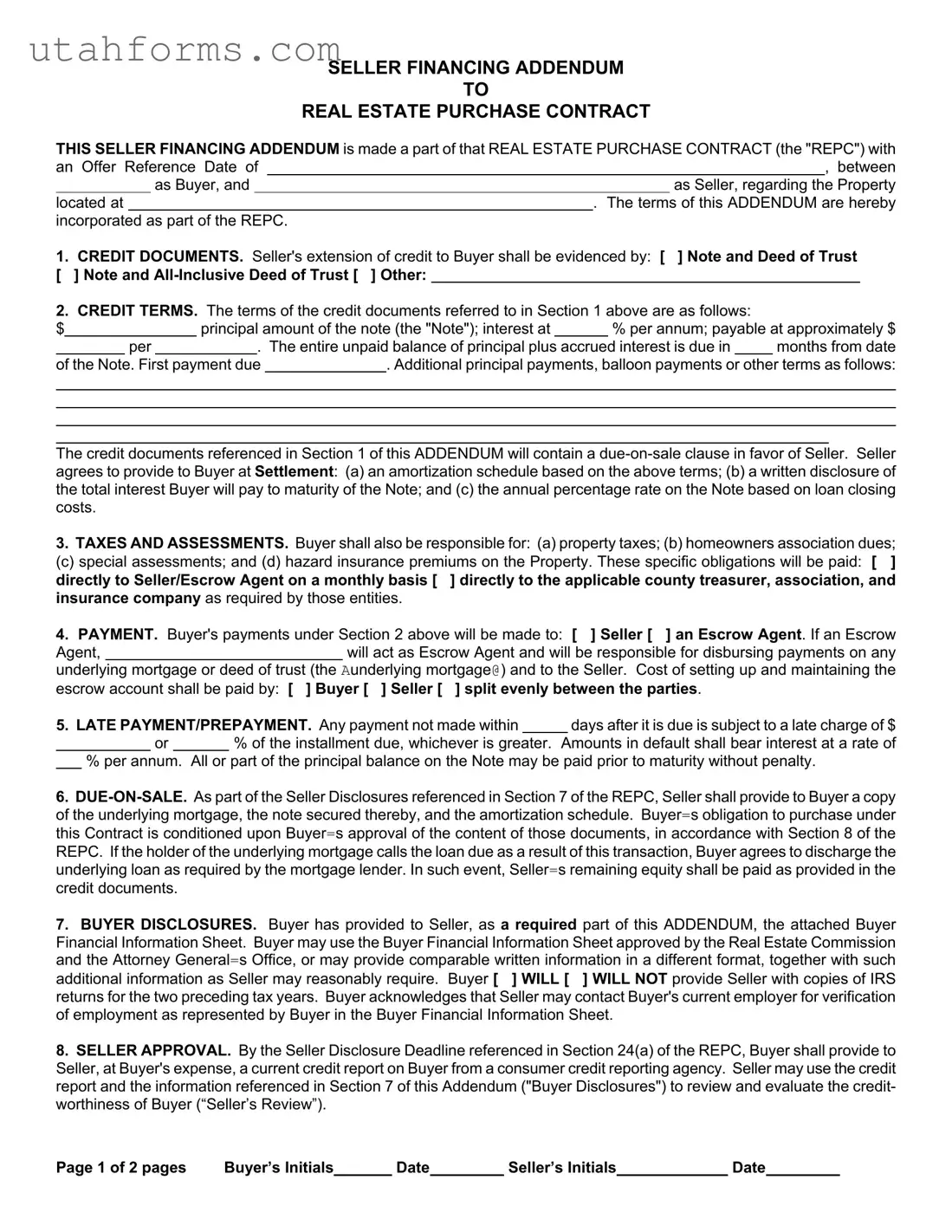 Fill Out Your Seller Utah Form