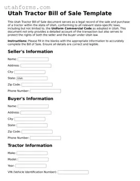 Free  Tractor Bill of Sale Form for Utah