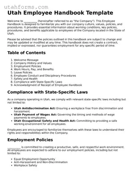 Free  Employee Handbook Form for Utah