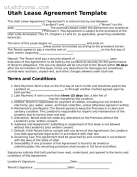 Free  Lease Agreement Form for Utah
