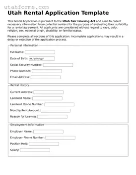 Free  Rental Application Form for Utah