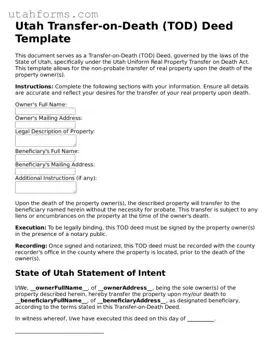 Free  Transfer-on-Death Deed Form for Utah