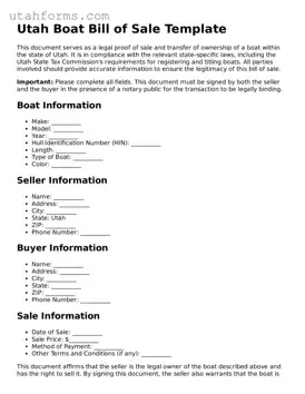 Free  Boat Bill of Sale Form for Utah