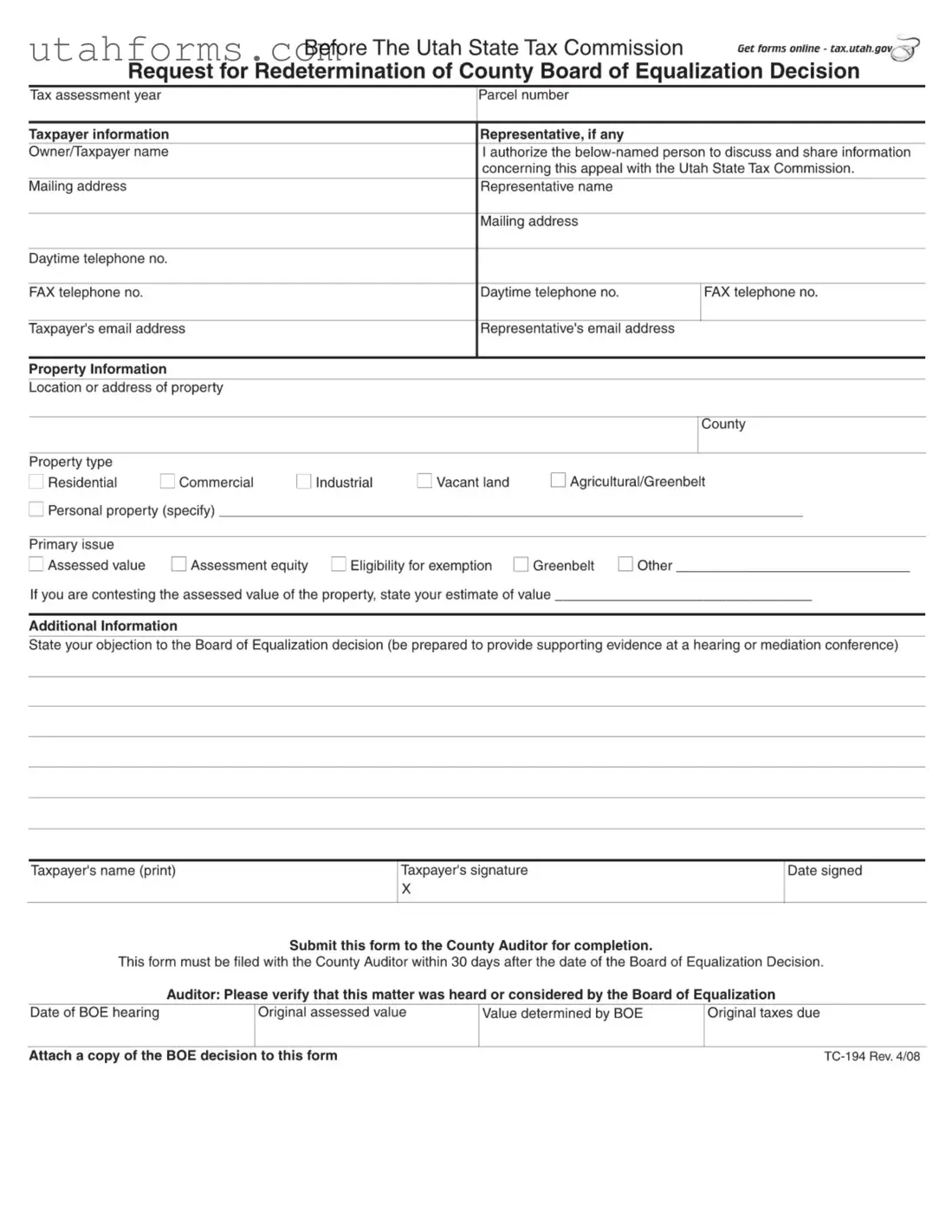 Fill Out Your Tc 194 Utah Form