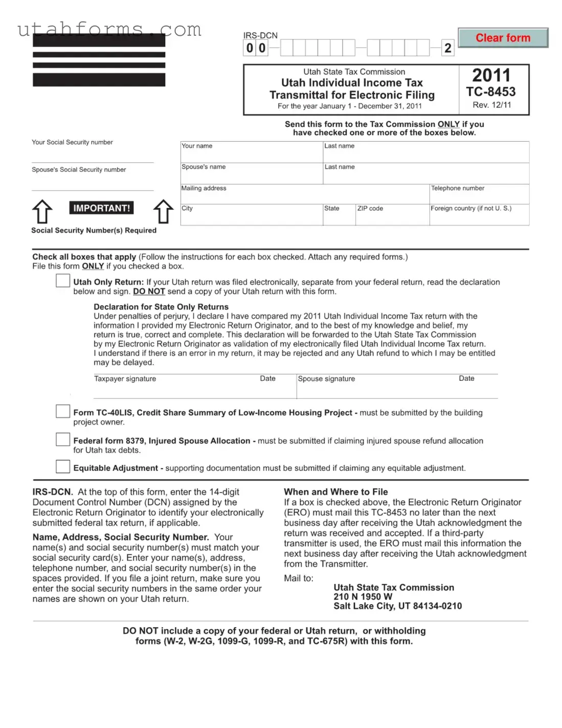 Fill Out Your Tc 8453 Utah Form