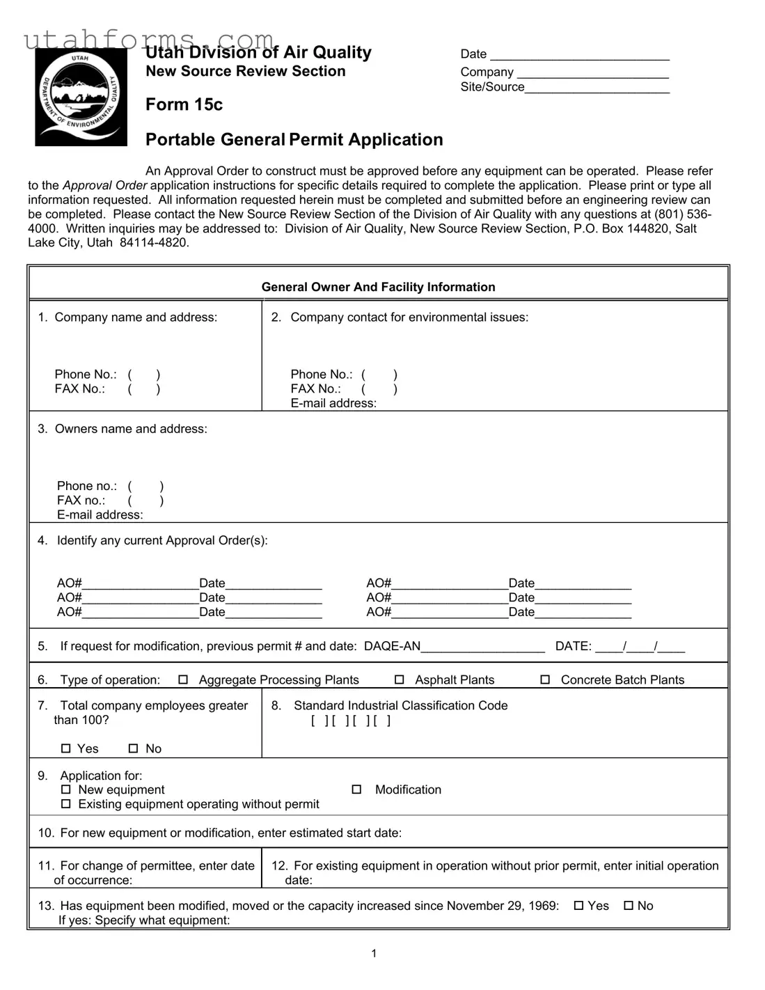 Fill Out Your Utah 15C Form
