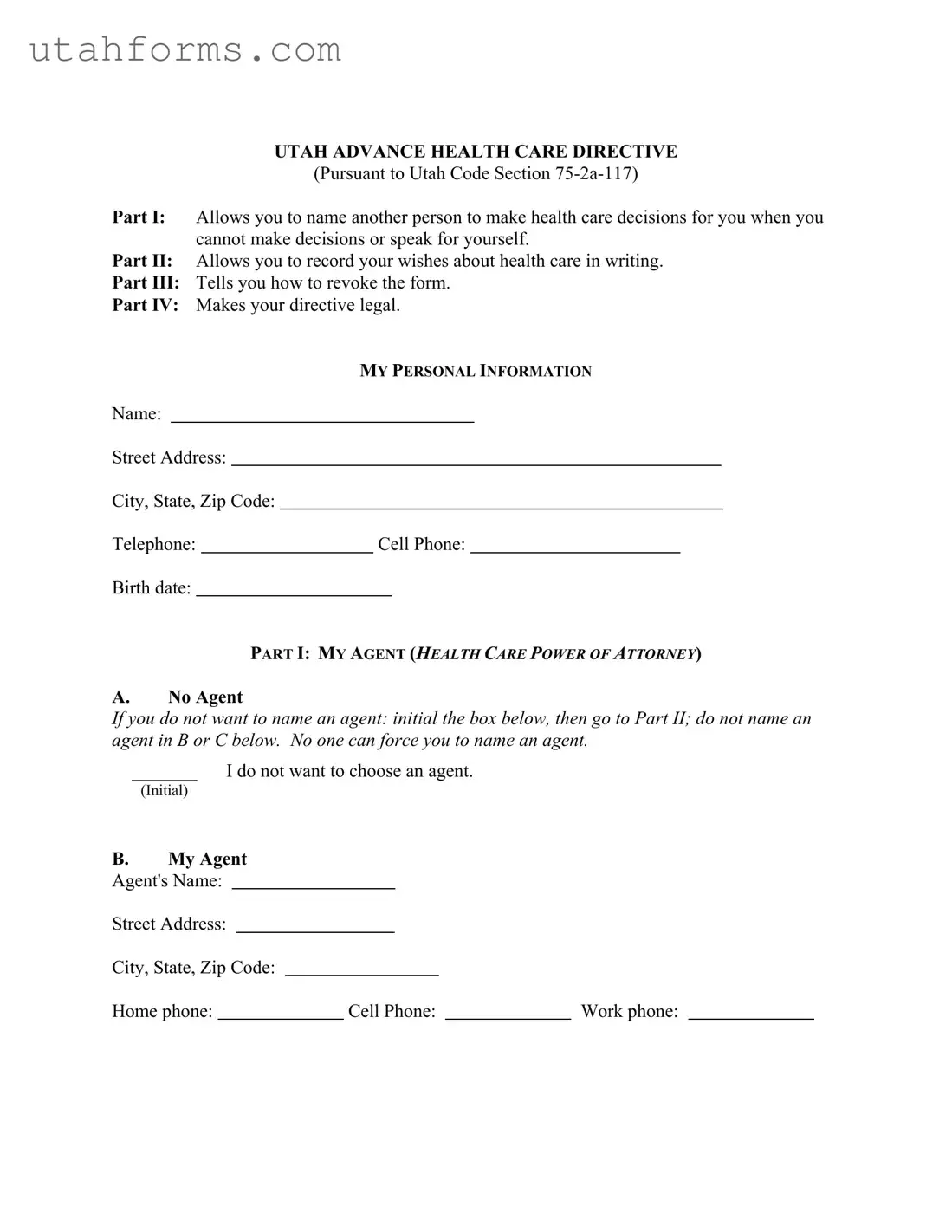 Fill Out Your Utah Advance Health Care Form