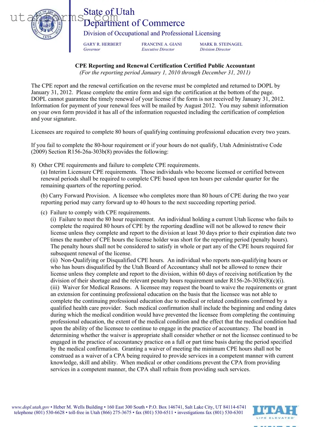 Fill Out Your Utah Cpe Reporting Form