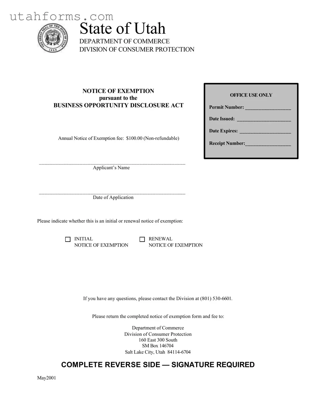 Fill Out Your Utah Department Commerce Notice Form
