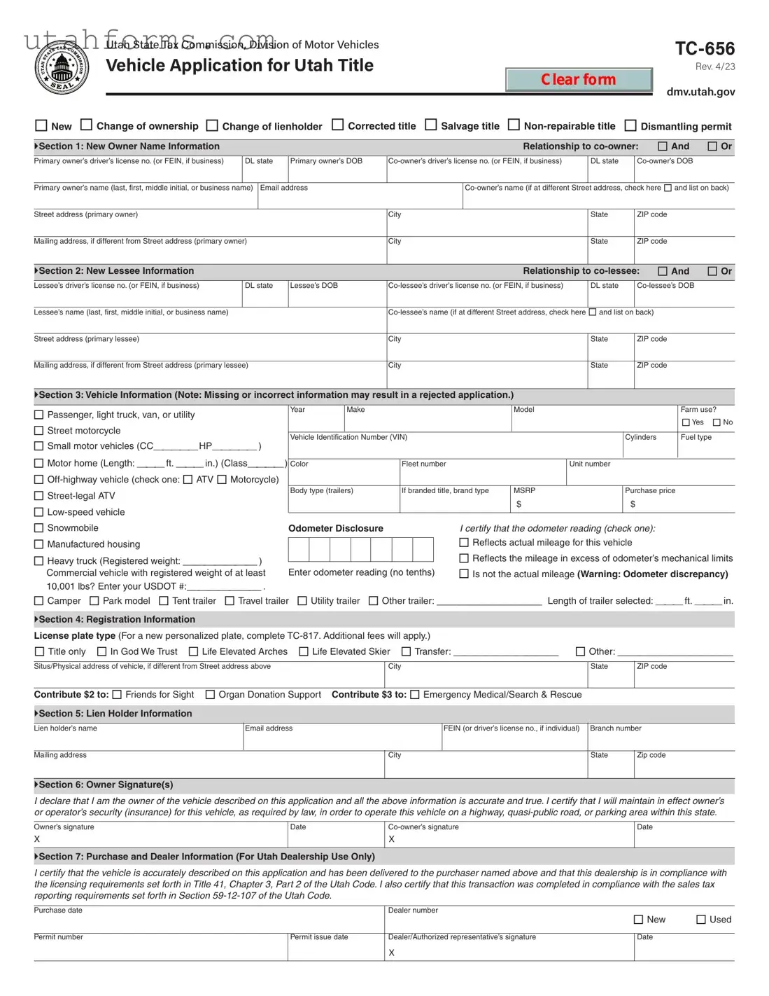Fill Out Your Utah Dmv Tc 656 Form