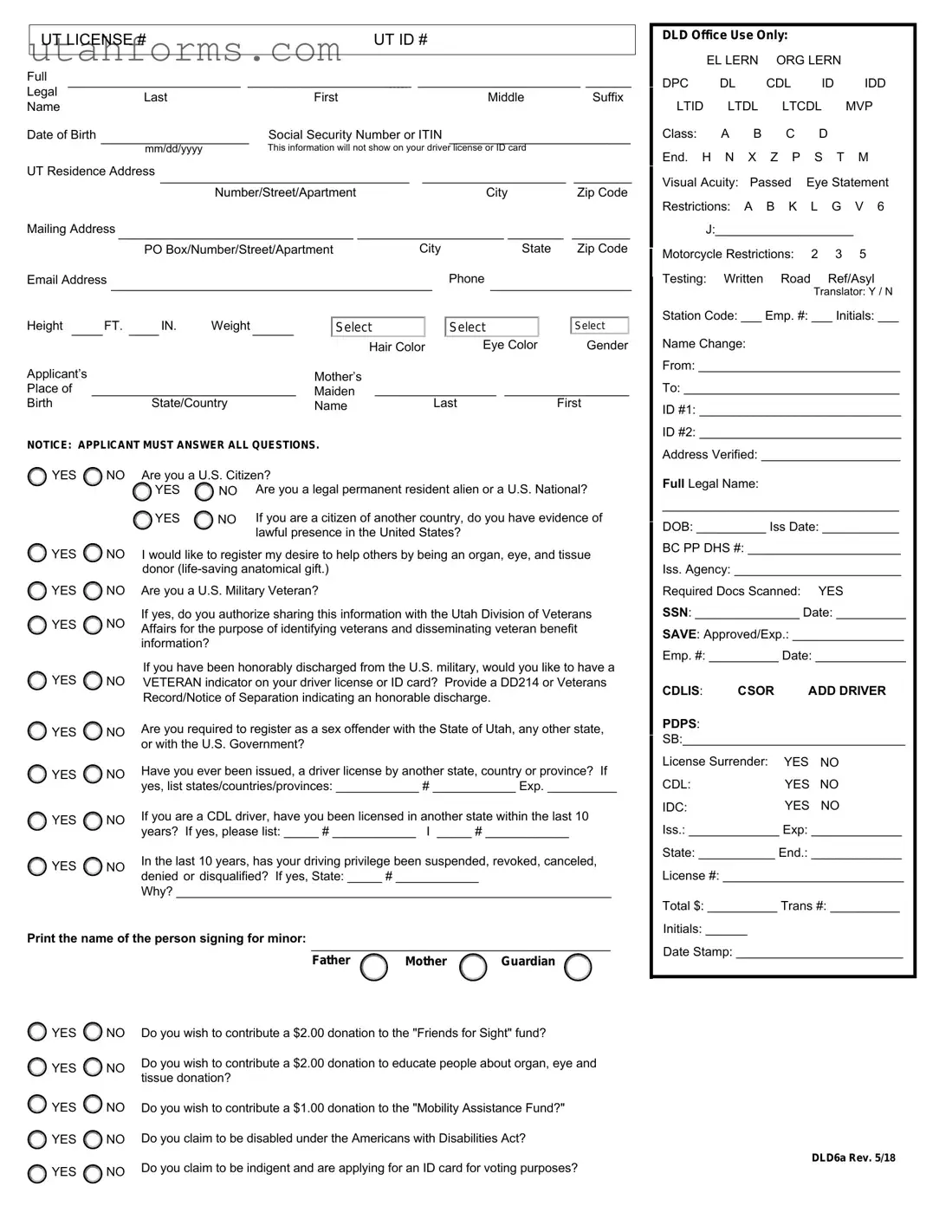 Fill Out Your Utah Driver License Application Form