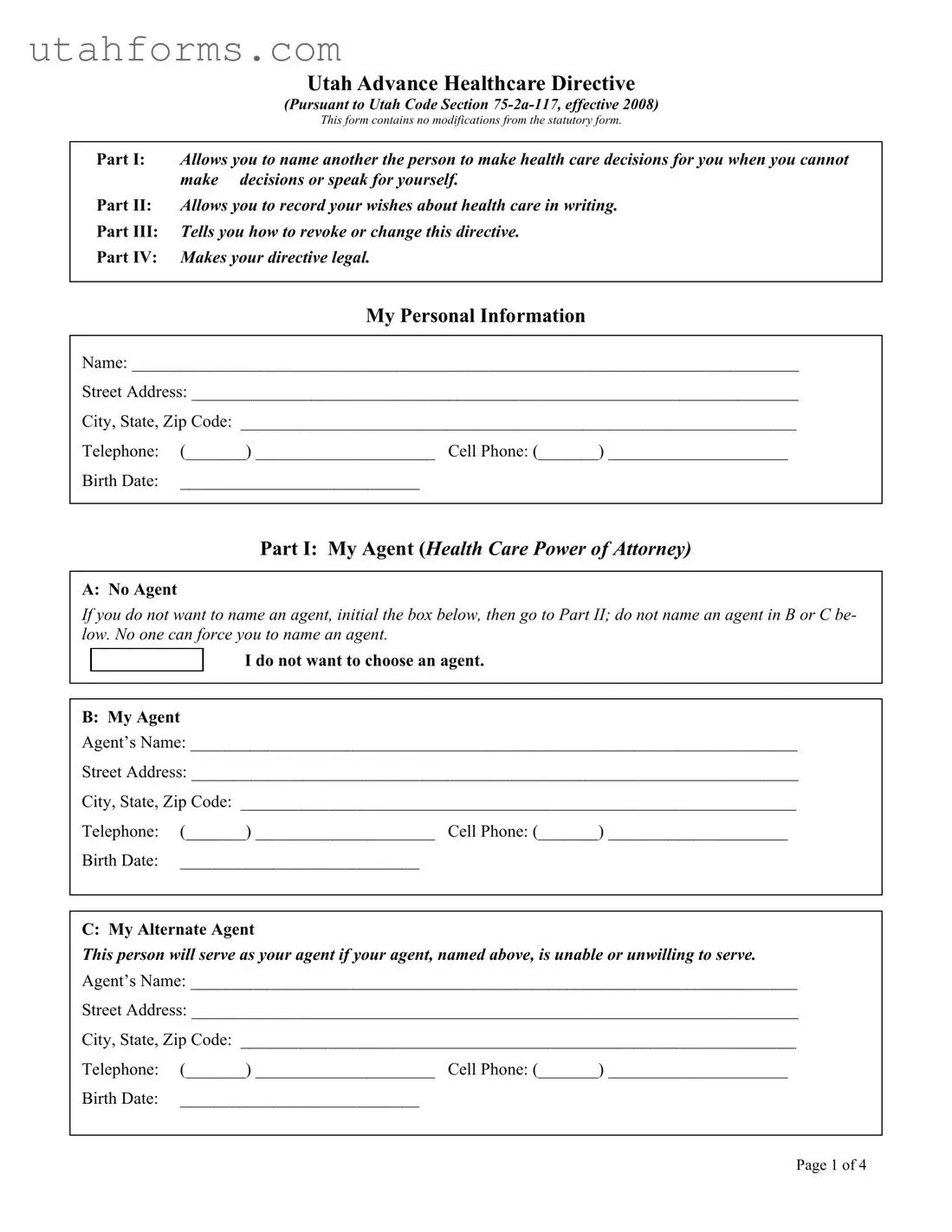 Fill Out Your Utah Healthcare Directive Form