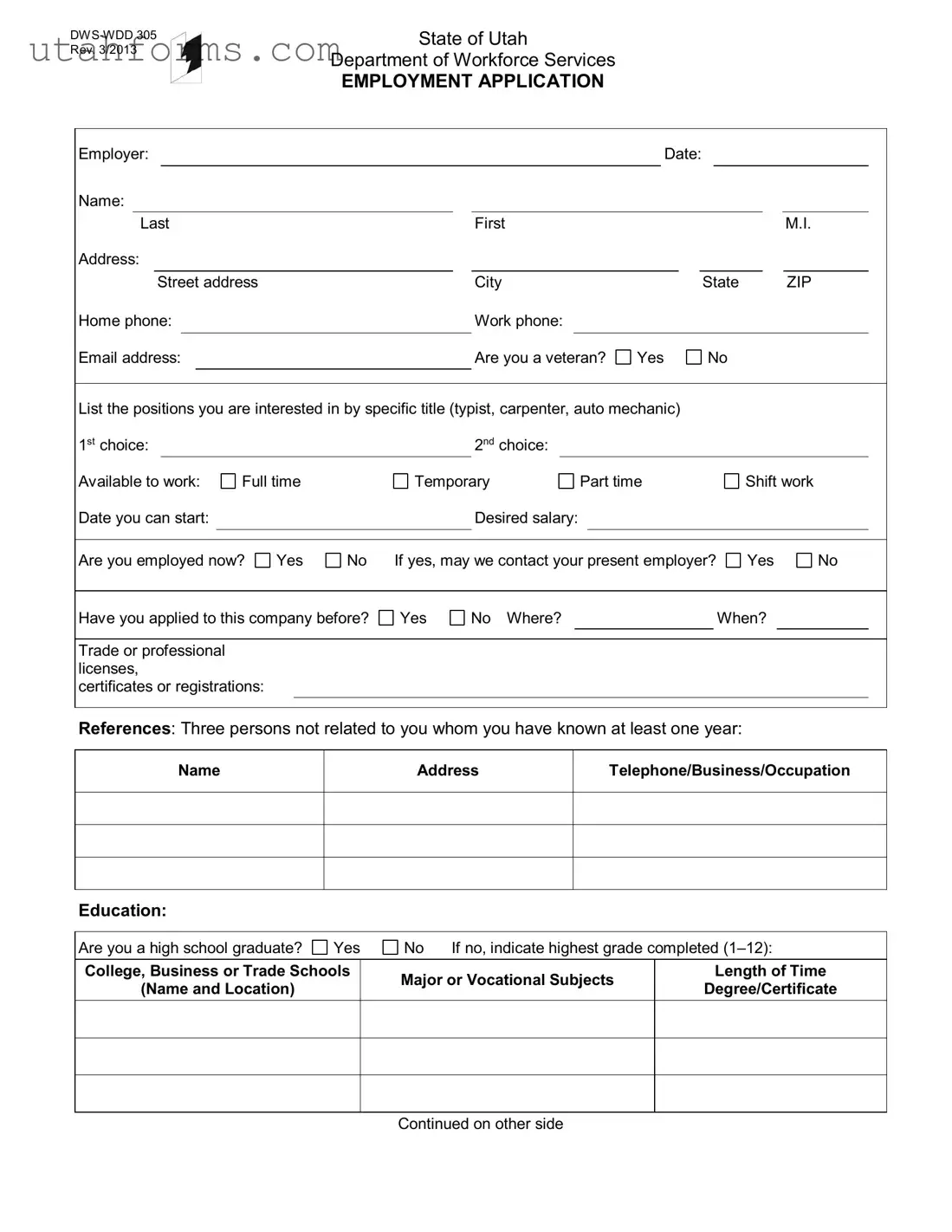Fill Out Your Utah Job Application Form
