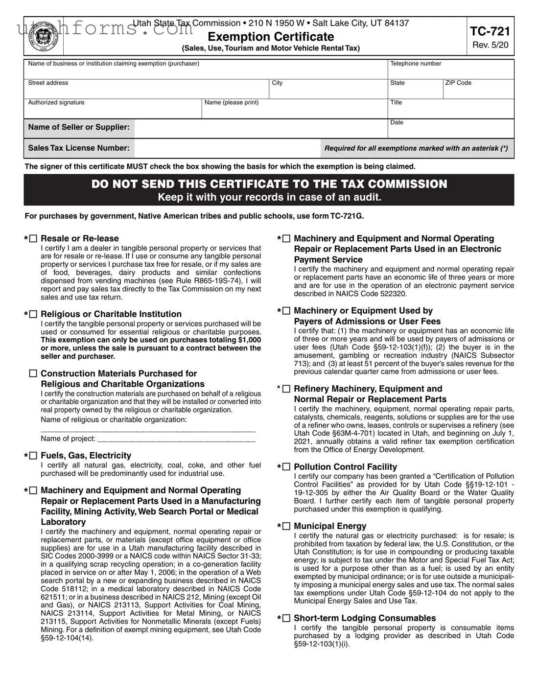 Fill Out Your Utah Tax Exemption Form