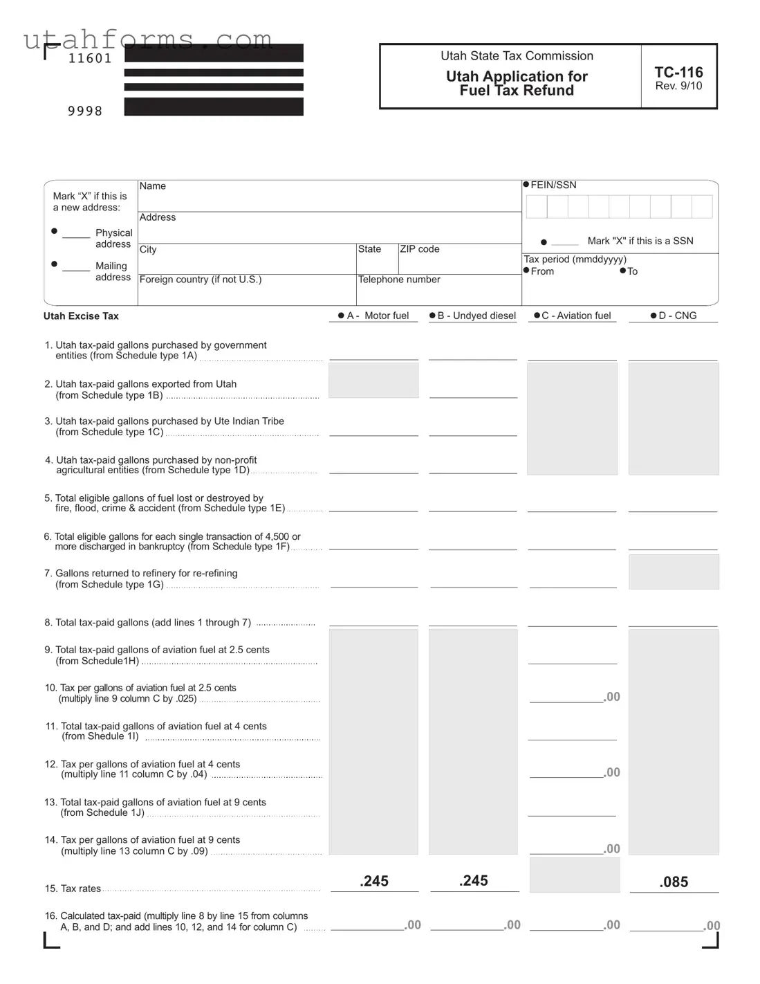 Fill Out Your Utah Tc 116 Form