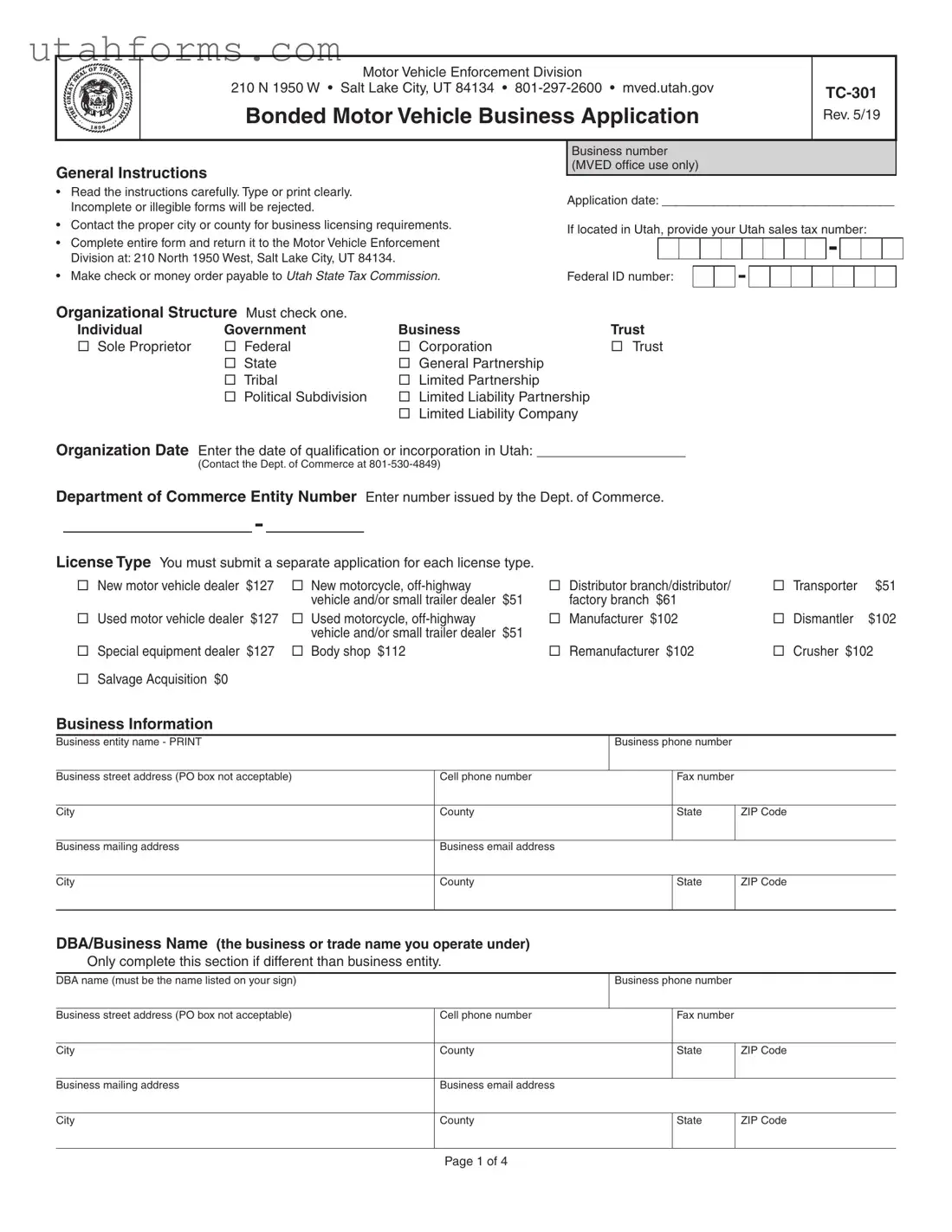 Fill Out Your Utah Tc 301 Form