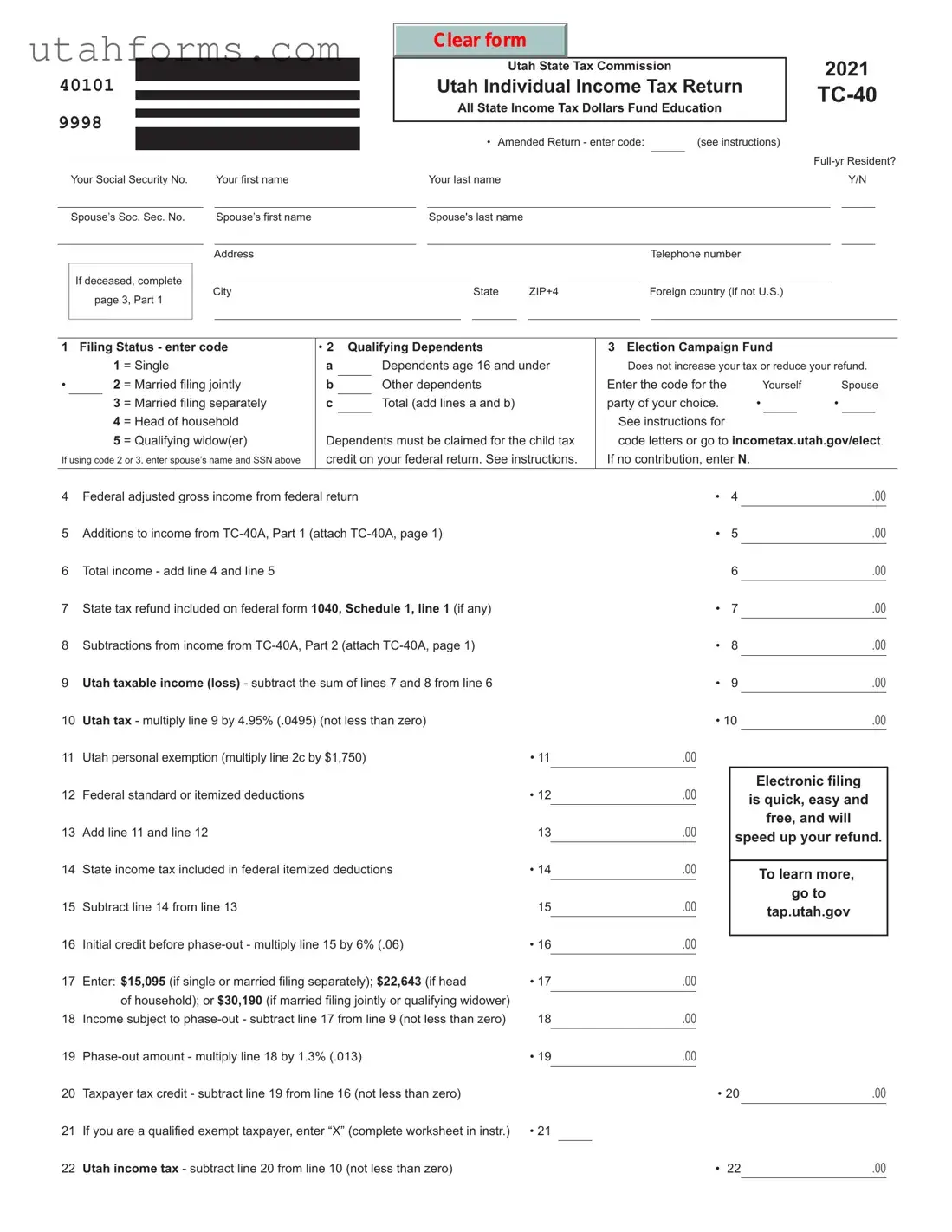 Fill Out Your Utah Tc 40 Form