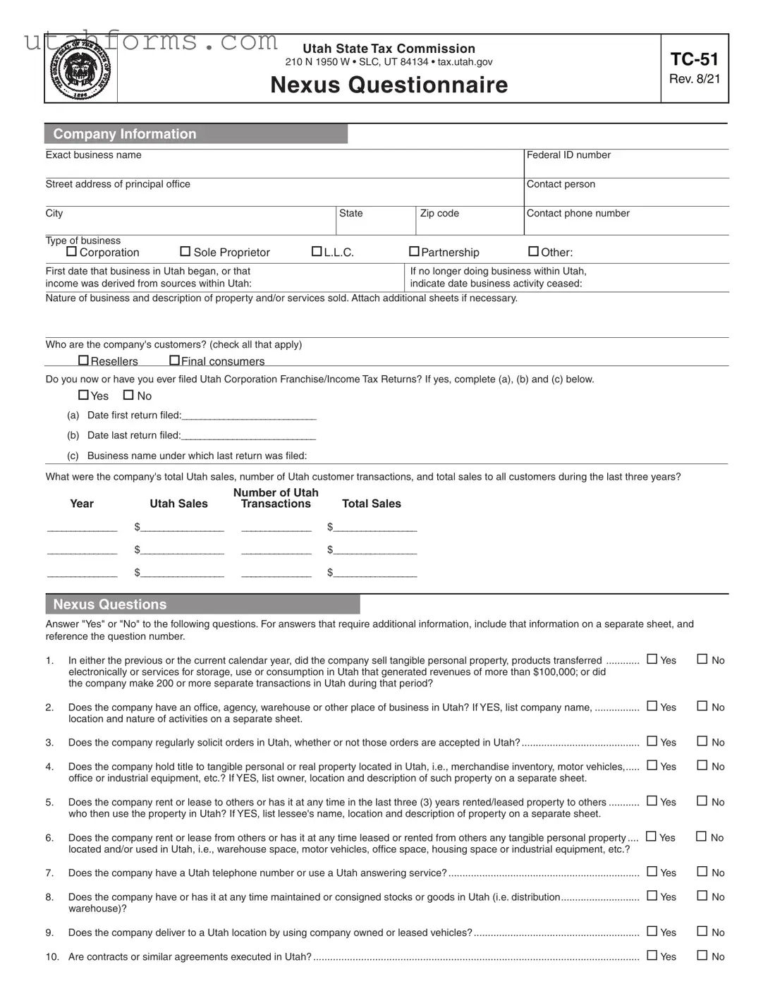 Fill Out Your Utah Tc 51 Form
