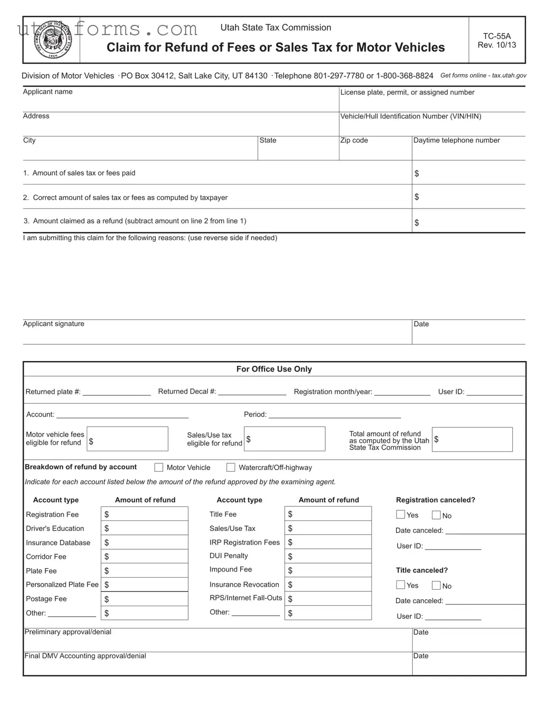 Fill Out Your Utah Tc 55A Form