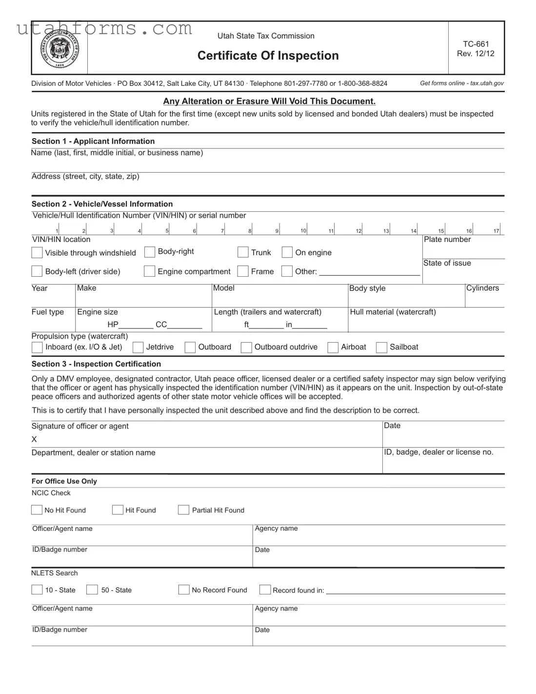 Fill Out Your Utah Tc 661 Form