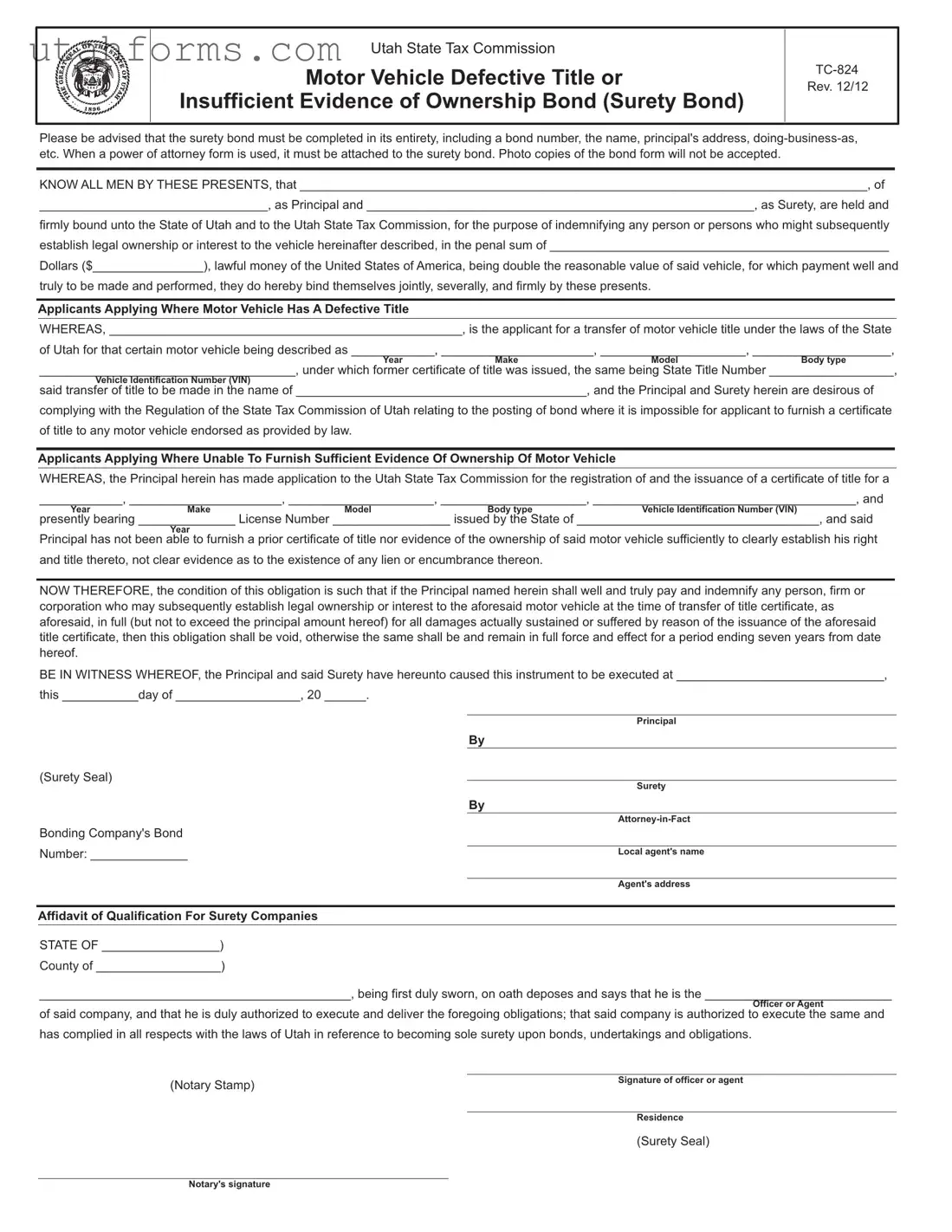 Fill Out Your Utah Tc 824 Form