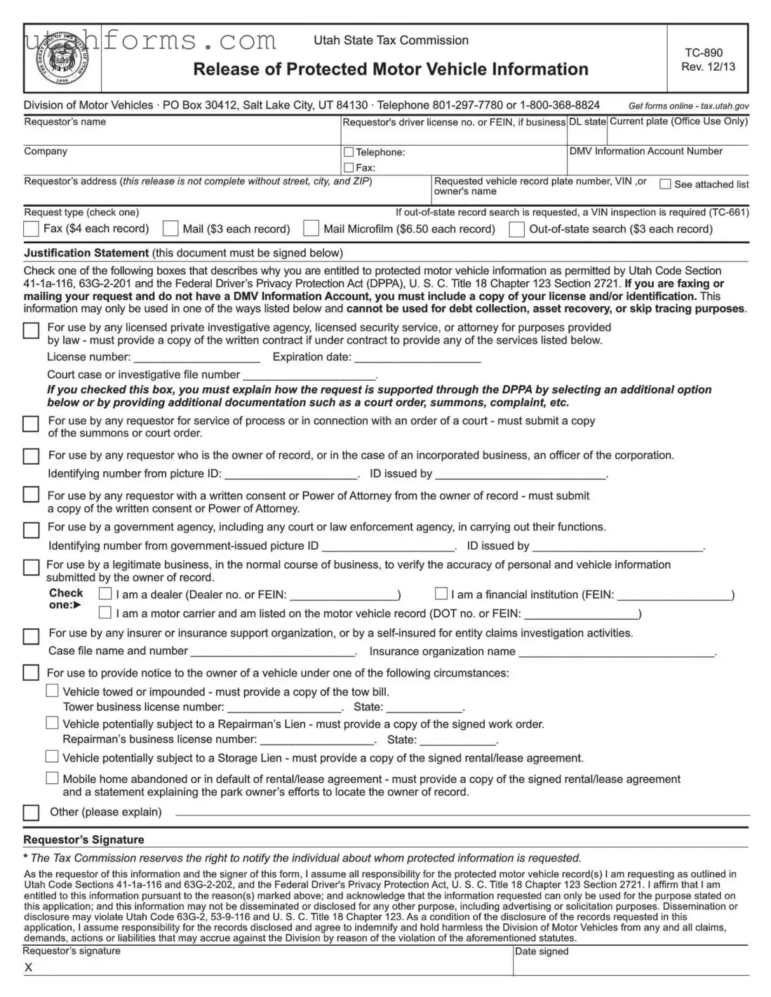 Fill Out Your Utah Tc 890 Form